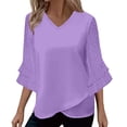 thumbnail image 3 of Women's Casual V Neck 3/4 Sleeve Tops Shirts Blouses Solid Color Irregular Hem Loose Fit Tunic for Daily Wear Office Vacation Fashion Essential Gift for Ladies | Sopatenor,Purple XL, 3 of 9