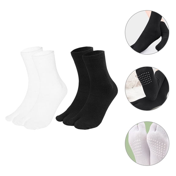 PTOOTP 2Pairs Womens Toe Socks Split Toe Design Breathable Cotton Comfortable Non Skid Socks