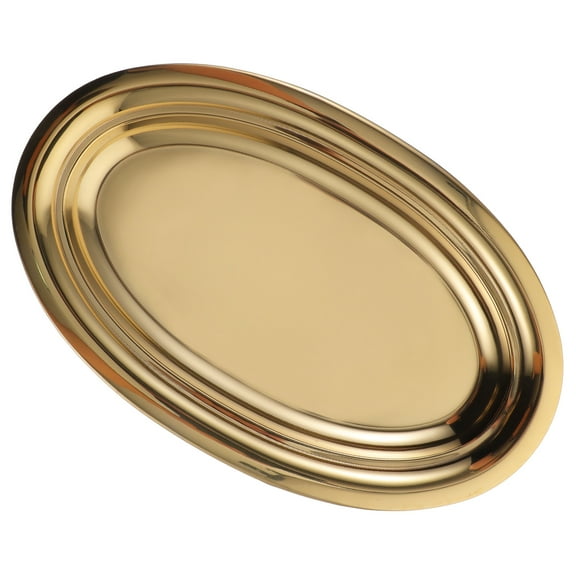ONAPARTER Stainless Steel Plate Oval Dinner Plate Dessert Plate Household Food Serving Plate （Golden）