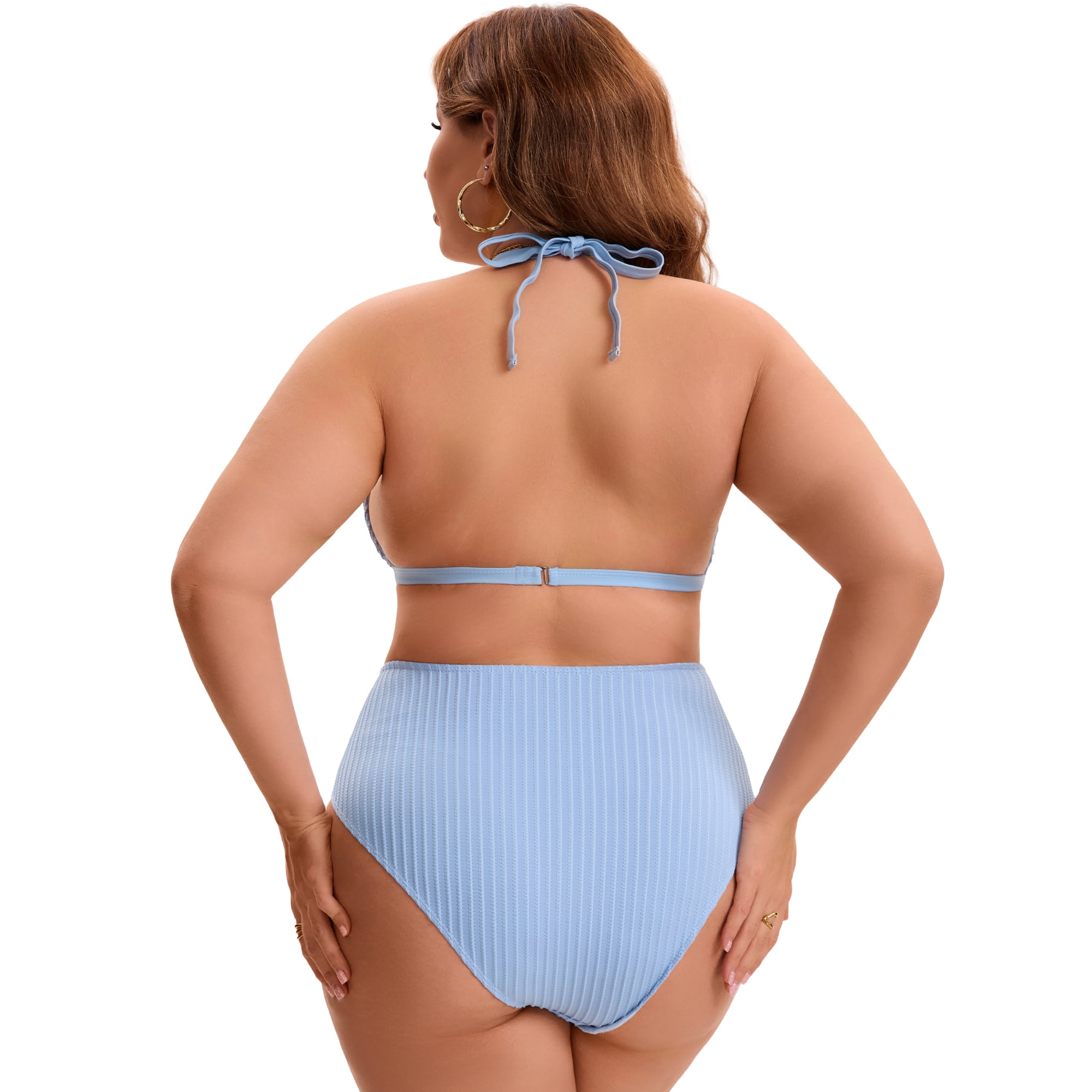 DARING DIVA Women's Plus Ribbed Halter Pearl Strap Top High Waisted Shorts 3X Light Blue
