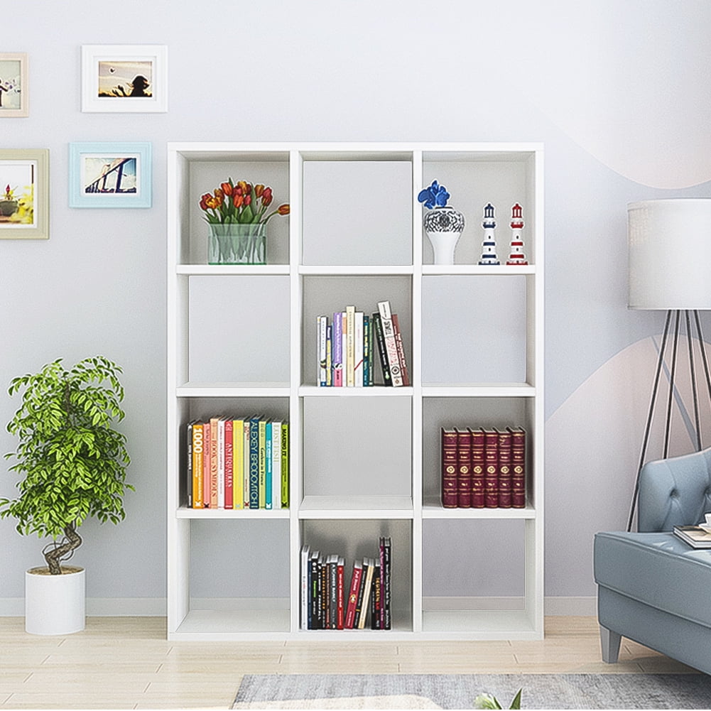 Kepooman Wood 12 Cubes Organizer Storage Bookcase, 3-Tier Bookshelf Cabinet, White Kepooman Wood 12 Cubes Organizer Storage Bookcase, 3-Tier Bookshelf Cabinet, White