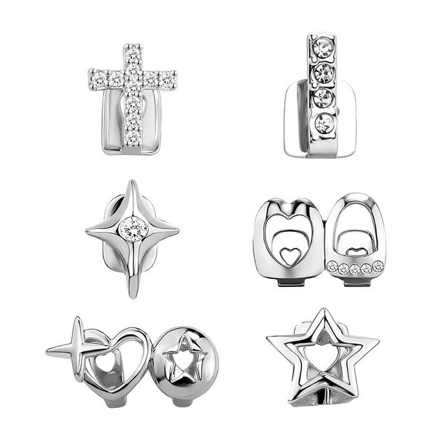 Guardoinrt 6Pcs Caps Gnashers Fashionable Bling Silver Grills Reusable Hiphop Fake Tooth Punk Set Multiple Occasions in Trend silvery