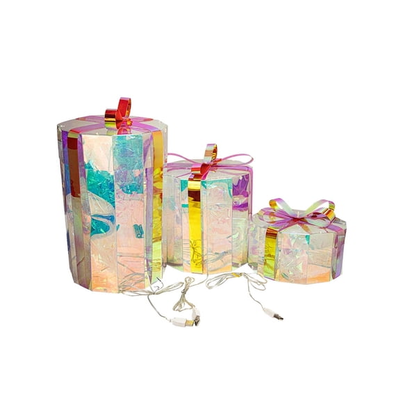 KIT DE 3 CAJAS DE REGALO LED Diseño minimalista, acabado Rainbow, perfecto para decorar interiores y exteriores con conector USB