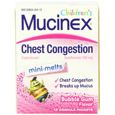 Mucinex Children's Chest Congestion Mini-Melts, Age 4+ Years, Bubble Gum, 12