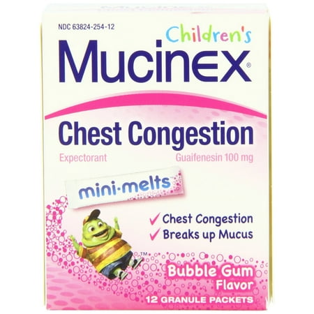 Childrens Cough - Mucinex Children's Chest Congestion Mini-Melts, Age 4+ Years, Bubble Gum, 12 count