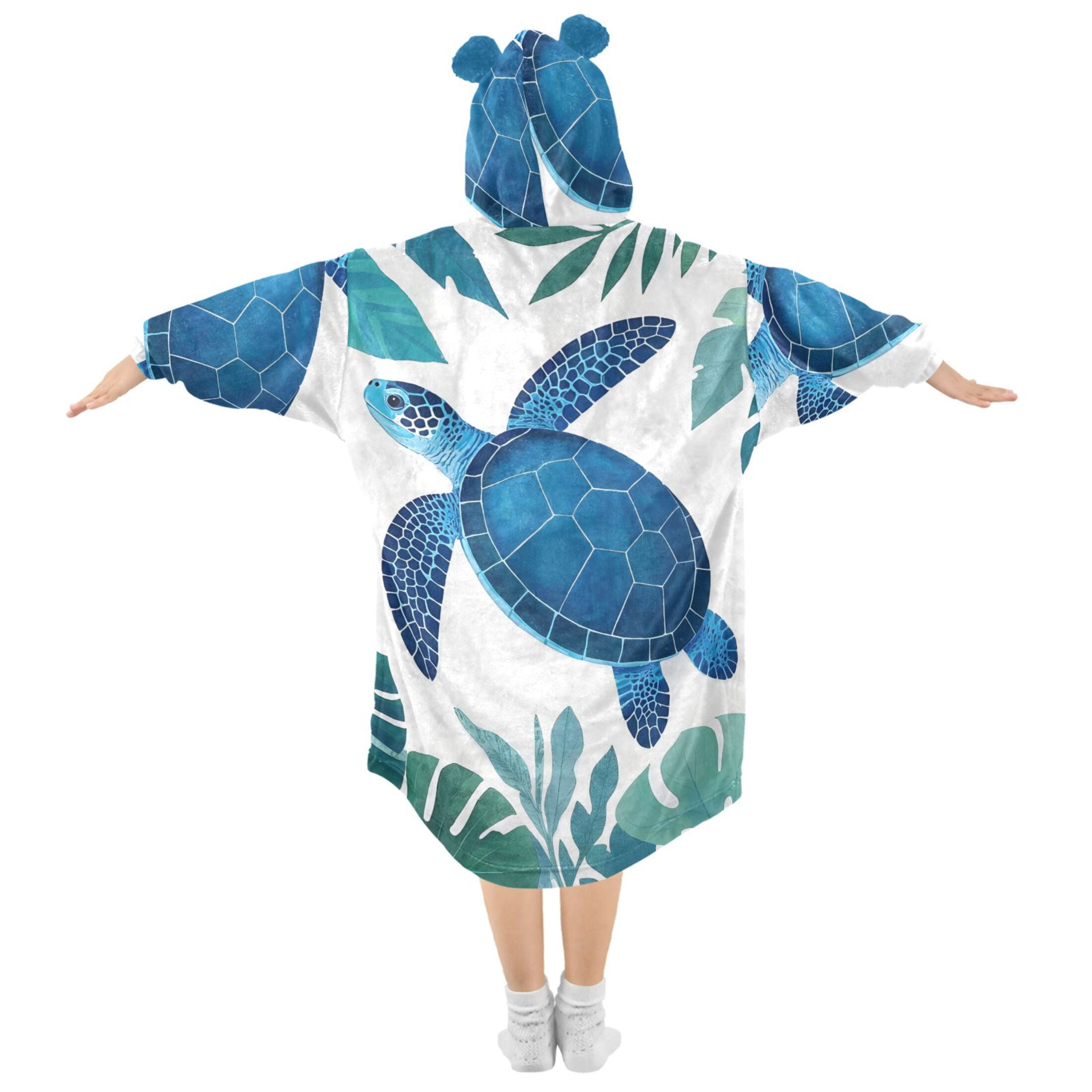 joogoo Wearable Blanket Hoodie Turtle Palm Leaves for Flannel Sherpa Pocket 3-14 YR M