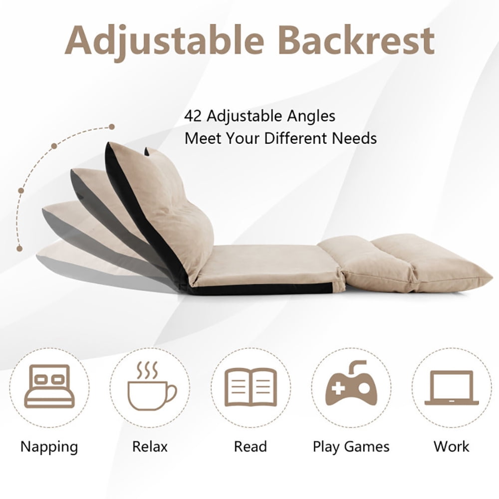 Finihen Sofa Bed, Floor Sofa Bed, Adjustable Floor Sofa Bed with 2 Lumbar Pillows, for Living Room, Bedroom, Beige