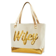 Angle View: Kate Aspen Gold Sequin Wifey Canvas Tote Bag