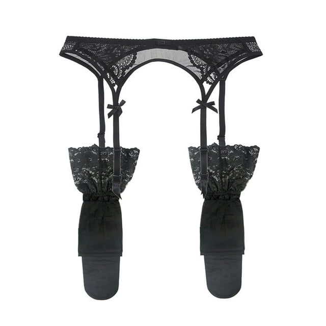 Women's Lace Garter Belt Metal Clips Suspender Belt and Stockings ...