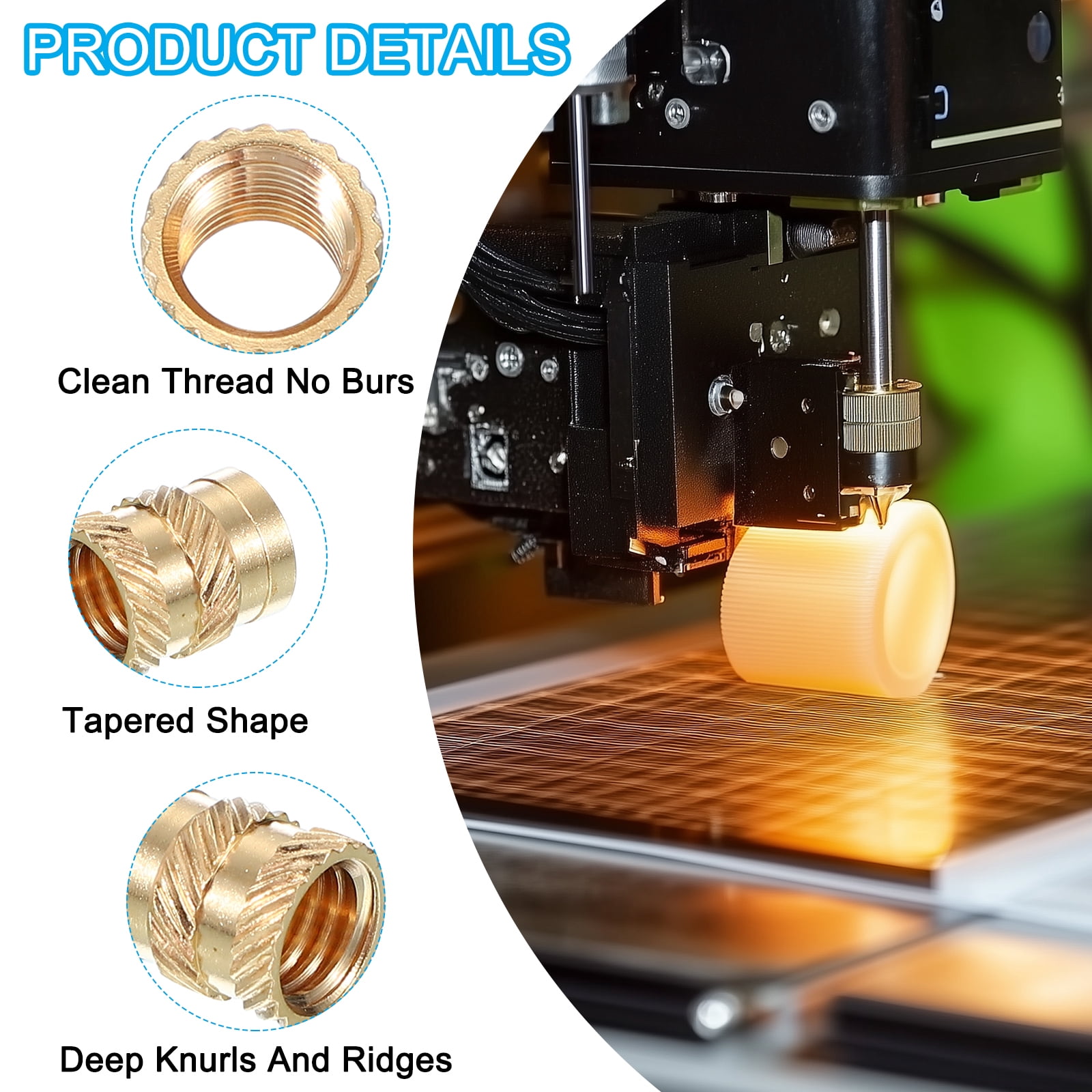 M6x12.7x8.7 mm Brass Threaded Insert, Metric knurled Nuts Heat Set Insert for Plastic & 3D Printing Components, 50 Pcs