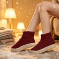 thumbnail image 7 of Women's Indoor Slipper Socks Thick Plush Lined Cable Knit Outer Anti Slip Rubber Particle Sole Loose Short Cuff Muted Solid Home Wear, Slipper Socks With Grips for Women Wine Free Size, 7 of 7