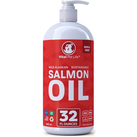 UPC: 0860314001106 | Vital Pet Life Salmon Oil for Dogs & Cats Supports Healthy Skin Coat & Joints Natural Allergy & Inflammation Defense 32 oz.