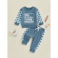 thumbnail image 4 of Jxzom Toddler Baby Boy Girl Fall Winter Outfit Mr. Steal Your Snacks Checkered Long Sleeve Crewneck Sweatshirt Tops Elastic Waist Pants 2Pcs Clothes Set, 4 of 9