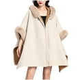 thumbnail image 2 of XPMWRP Women's Faux Fur Collar Casual Shawls Long Sleeve Solid Color Cloak Cape Winter Warm Fashion Loose Elegant Clothes Beige Free Size, 2 of 3