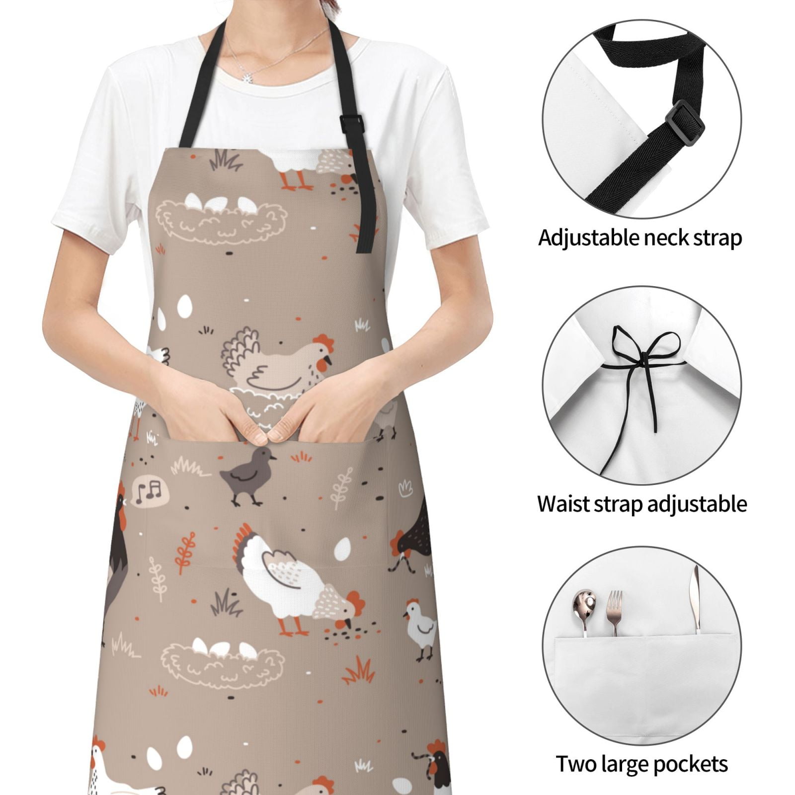 Kdxio Chicken Apron with Pockets Adjustable Kitchen Aprons for Men Women Waterproof Aprons for Cooking,Drawing,Crafting, Baking Household Cleaning