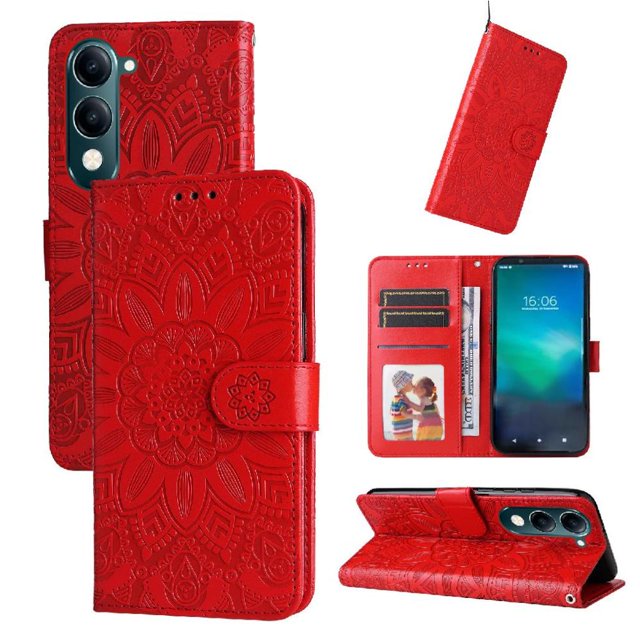Funda tipo cartera GANGXUN para Vivo Y04 , diseño girasol, cuero PU, soporte, cierre magnético, tarjetero