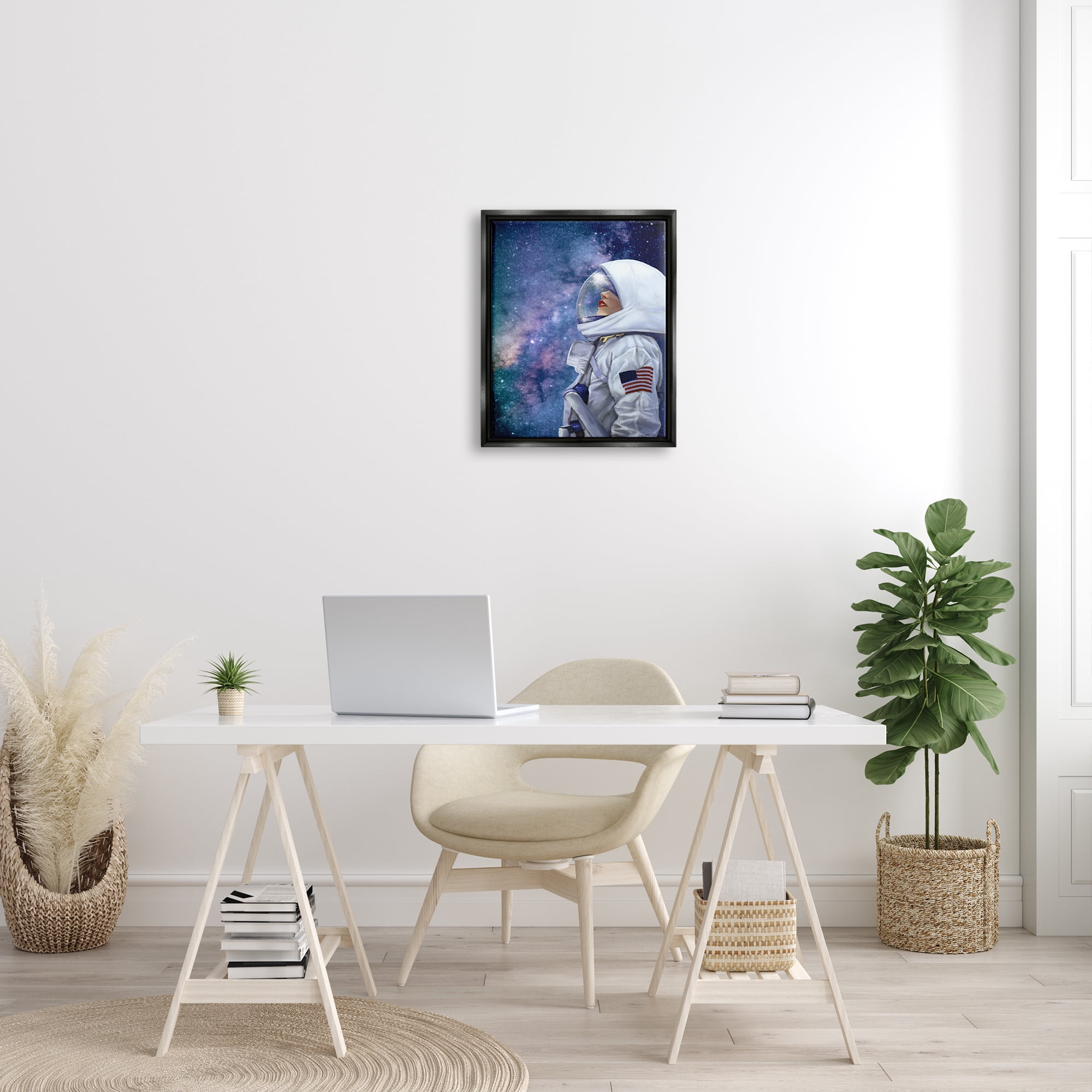 Stupell Industries Outer Space Astronaut Female Astronaut Lipstick Detail Jet Black Framed Floating Canvas Wall Art, 16x20, by Ziwei Li