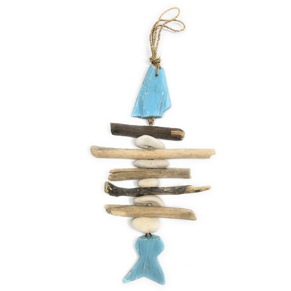 Driftwood Fish w/ White Stone 12" Blue - Rustic Cottage Accents | #lis3101530b