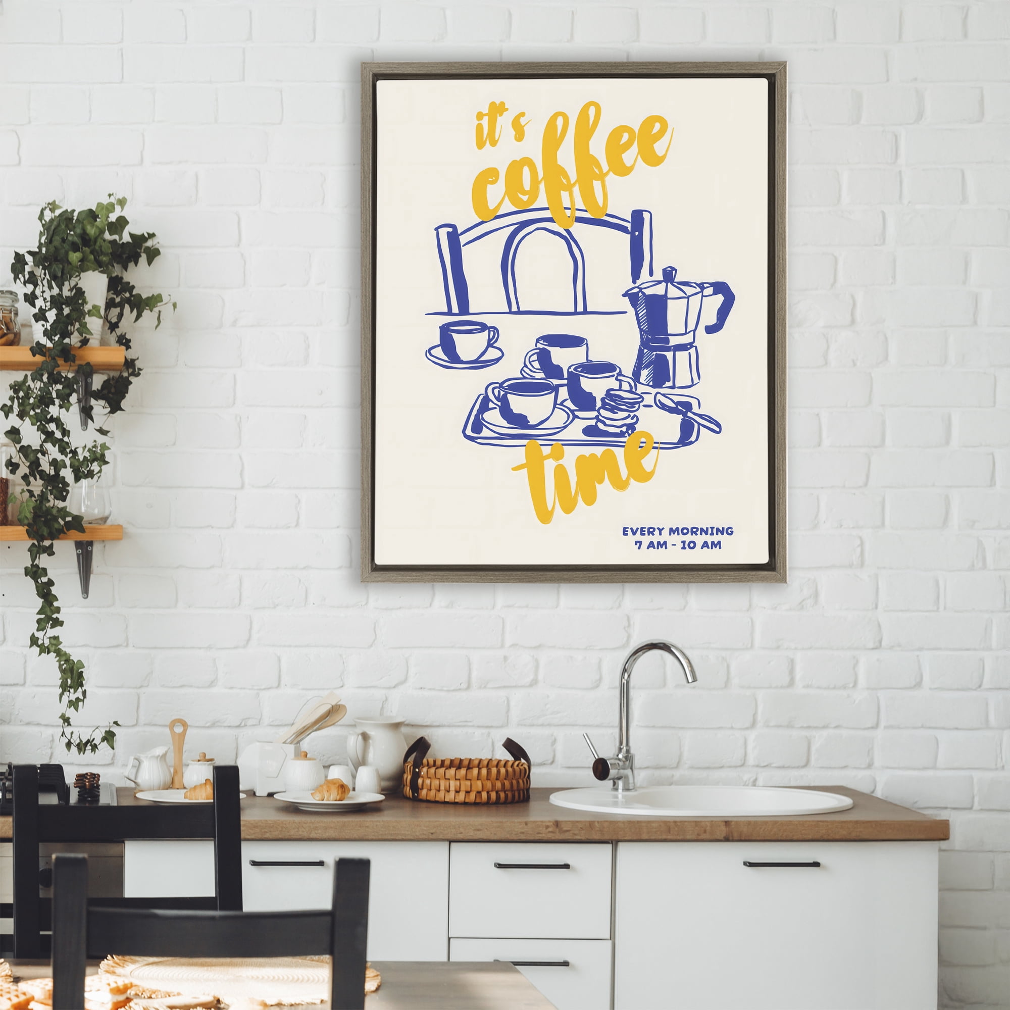 Stupell Industries It's Coffee Time Breakfast Ritual Brown Framed Floater Canvas Wall Art, design by The Prints Vibe