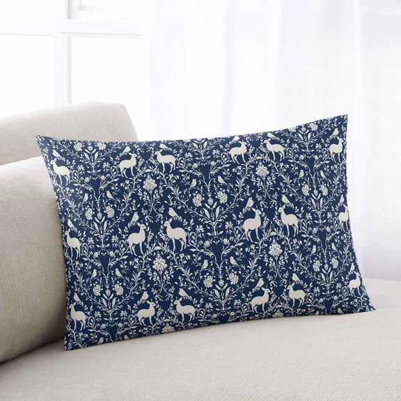 Navy Blue Boho Elk Oversized Pillow Covers, Middle Century Vintage PlantsSoft Breathable Throw Pillow Cases with Invisible Zipper, Decorative Pillowcase Pillows Protectors for Sofa Bed Couch 24"x36"