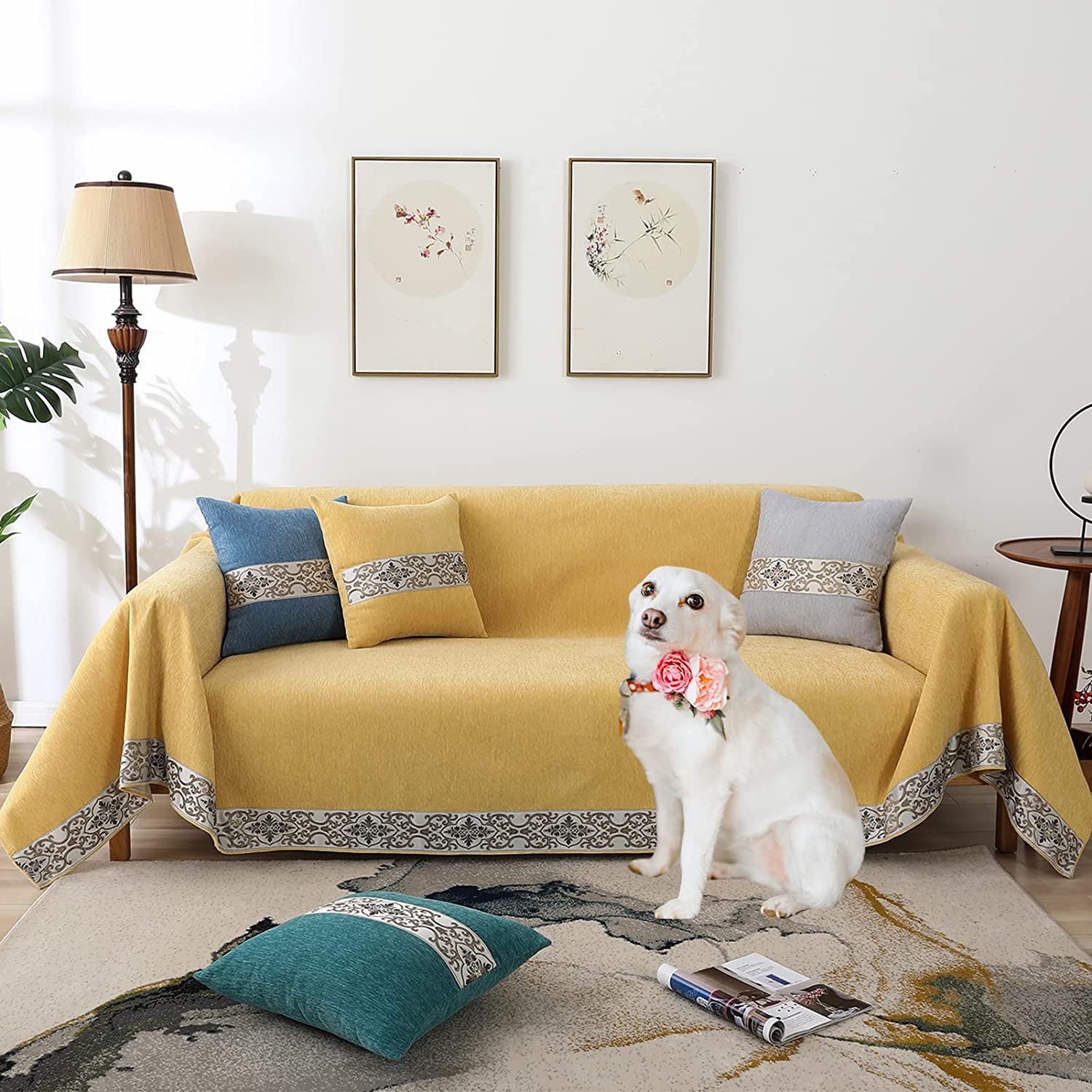 Yellow Couch Covers, Chenille Couch Covers for 3 Cushion Couch Sofa