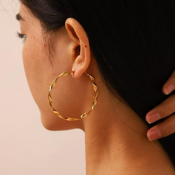 Fashionable Twist Circle Hoop Earrings Golden 50x3.3mm