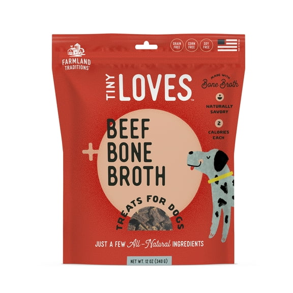 Farmland Traditions Tiny Loves Jerky Trainer Treats for Dogs w/Bone Broth (Beef, 12 oz.)