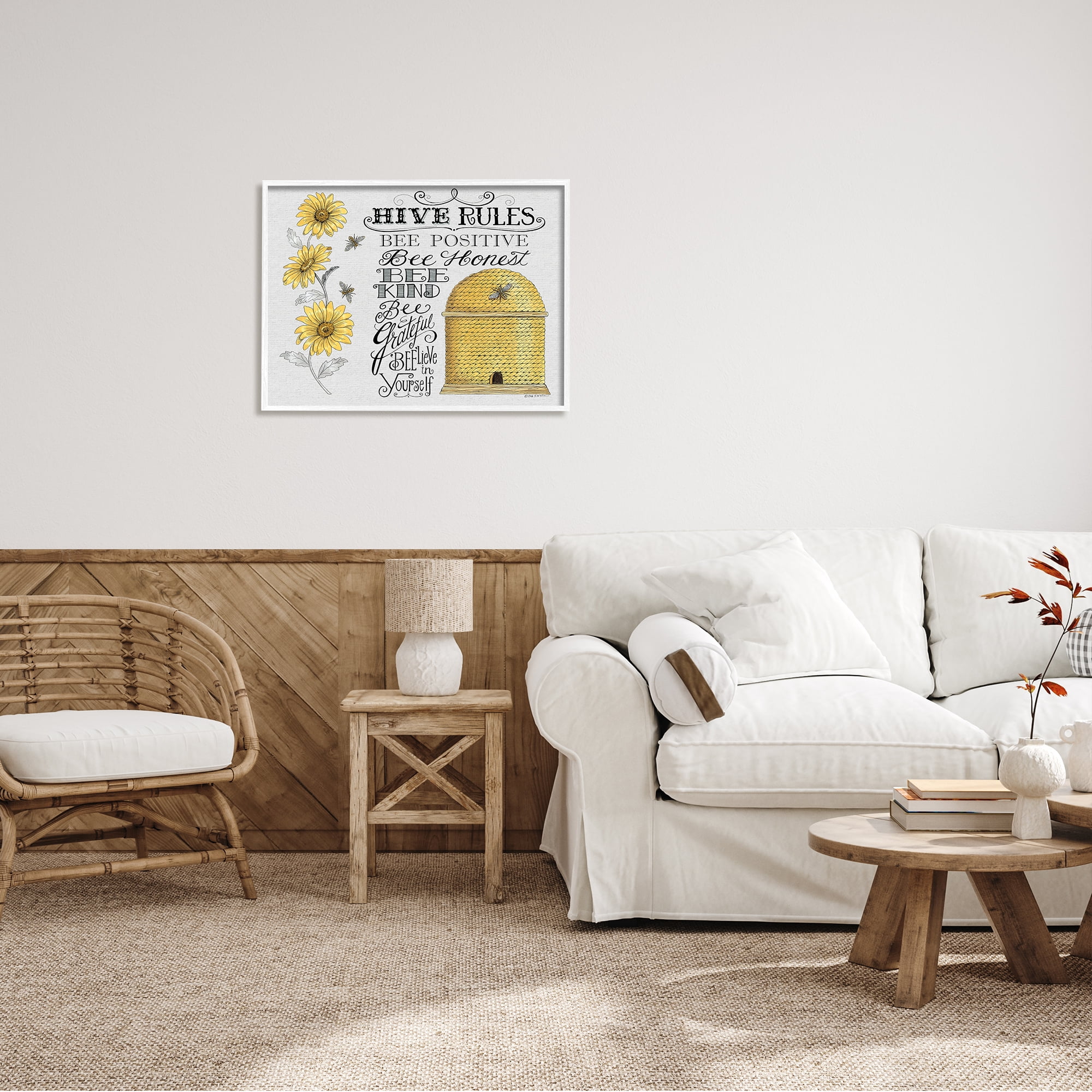Stupell Industries Hive Rules Motivational Phrases Bee Puns Vintage Beehive, 30 x 24,Design by Deb Strain