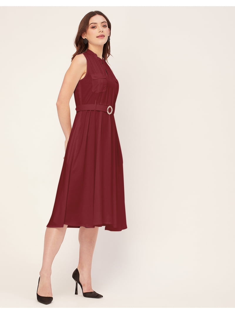 Moomaya Sleeveless Mandarin Collar Rayon Dress - Women's Elegant Flared  Dress - Walmart.com