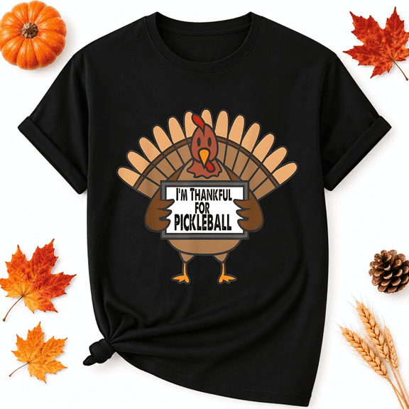 KeHetSoft Thanksgiving Thankful Pickleball Turkey Cotton Graphic Unisex T-Shirt