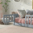 thumbnail image 2 of Twin Size Floor Bed with Fence and Door,Rubber Wood Floor Bed with Safety Guardrails,Design for Living Room & Bedroom,Grey, 2 of 9
