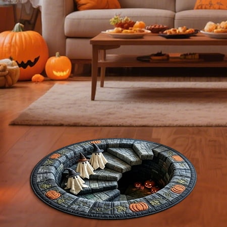 YiJuHui Halloween Doormat Spooky Ghost Pumpkin Optical Illusion Rug, Non-Slip Floor Mat for Entryway Bedroom Home Party Decor