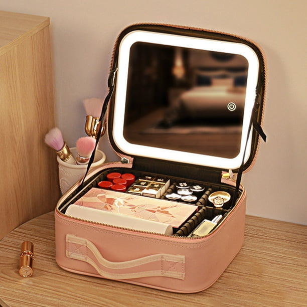 Peggybuy Trousse de maquillage Smart LED avec miroir Grande capacité  Trousse de maquillage pour femme (Rose) 