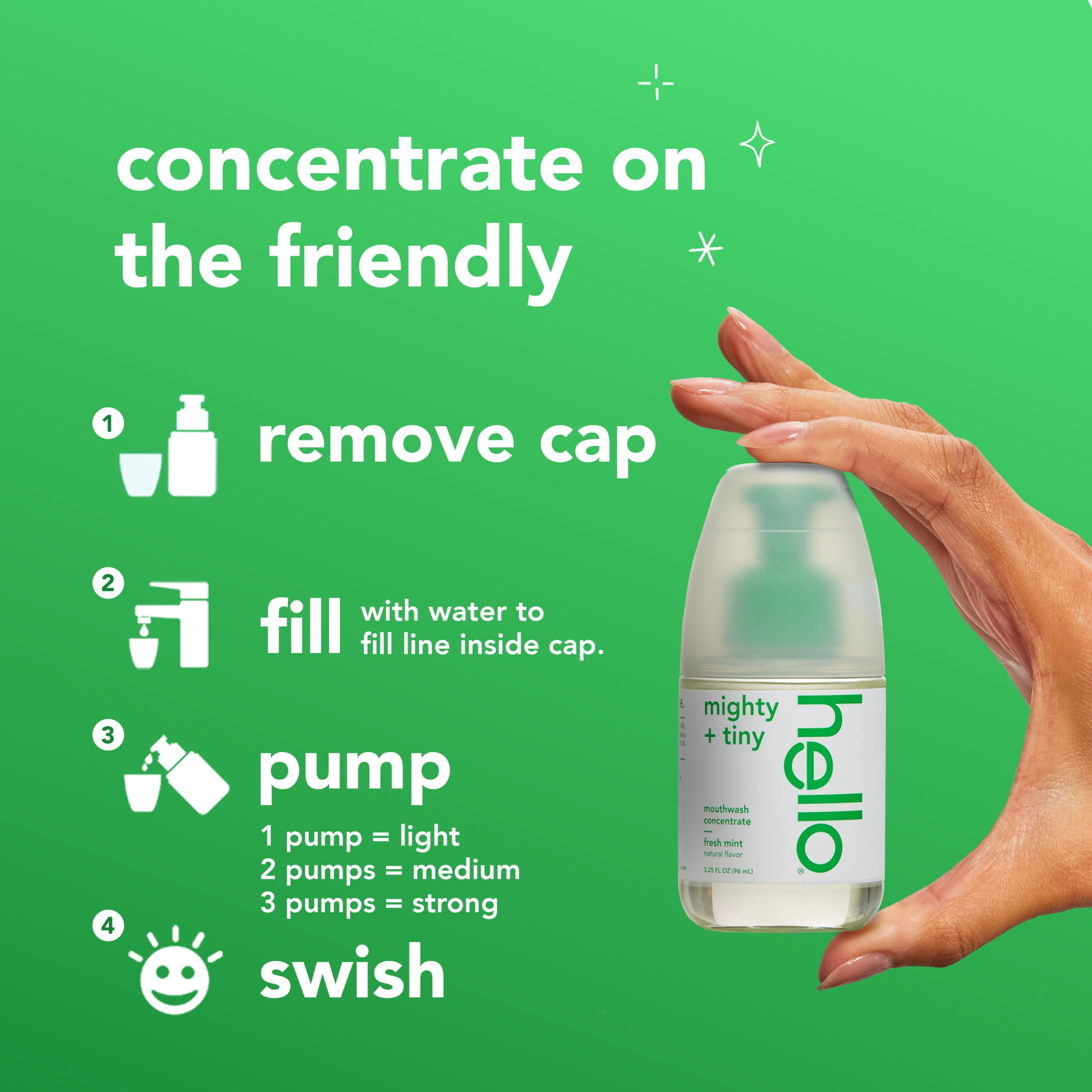 hello Mighty and Tiny Alcohol Free Mouthwash Concentrate, Fresh Mint, 3.25 Fl Oz Pump Bottle