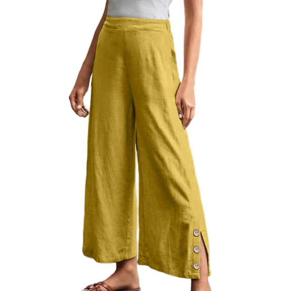 cocolona Womens Summer Casual Splited Palazzo Pants Elastic Waist Straight Wide Leg Pants with Pockets