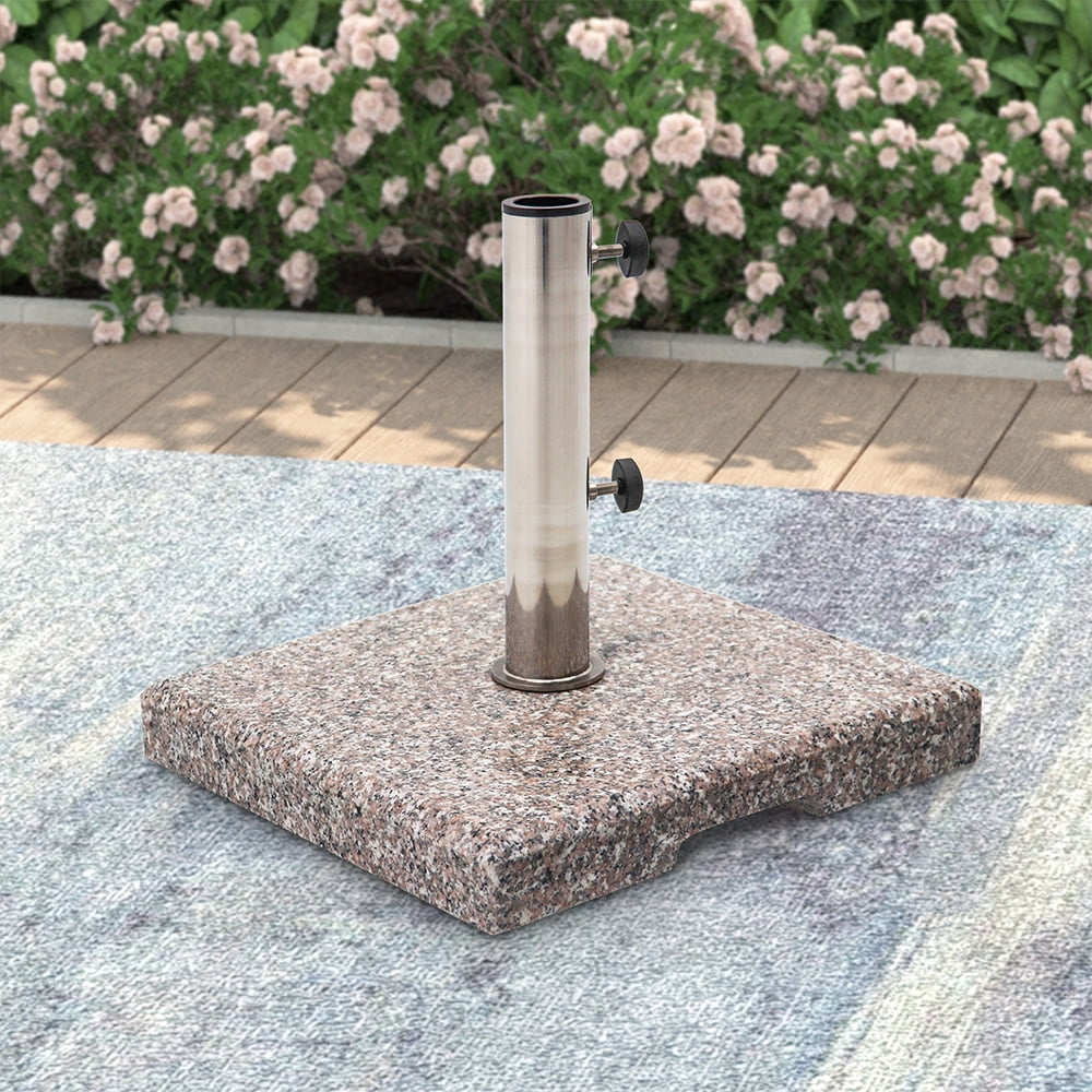 Kool 42 lbs Granite Square Stainless Steel Patio Umbrella Base Heavy Duty Umbrella Stand, Gray