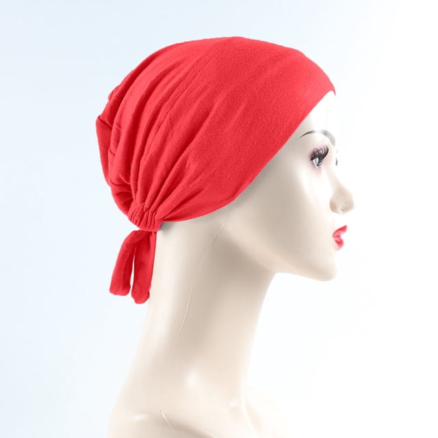Women's Muslim Elastic Band Ethnic Hijab Solid Color Adjustable Small Cap Tube Cap Wrapped Turban Cap Lace Up