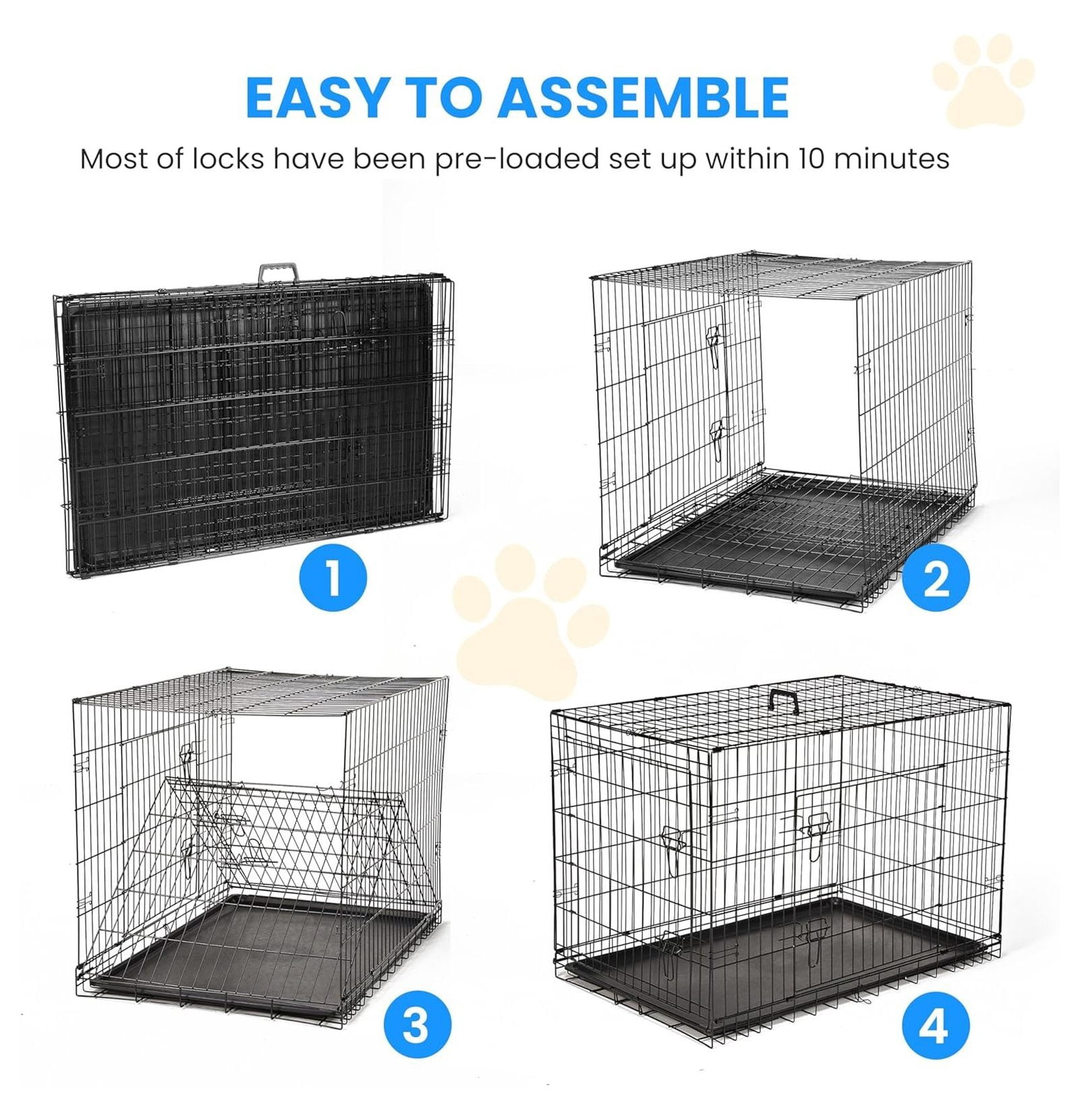 36-Inch Medium Dog Crate with Divider, Double Door Folding Metal Wire Cage with Leak-Proof Plastic Tray, Portable Pet Kennel for Indoor, Outdoor, and Travel