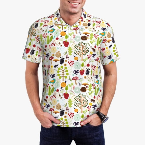 Kdxio Fall Animals Print Men's Short Sleeve Polo Shirt,Midweight Men's Shirt-4X-Large