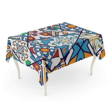 

KDAGR Blue Mosaic Patchwork Pattern and Portuguese Tiles Azulejo Moroccan Tablecloth Table Desk Cover Home Party Decor 60x104 inch