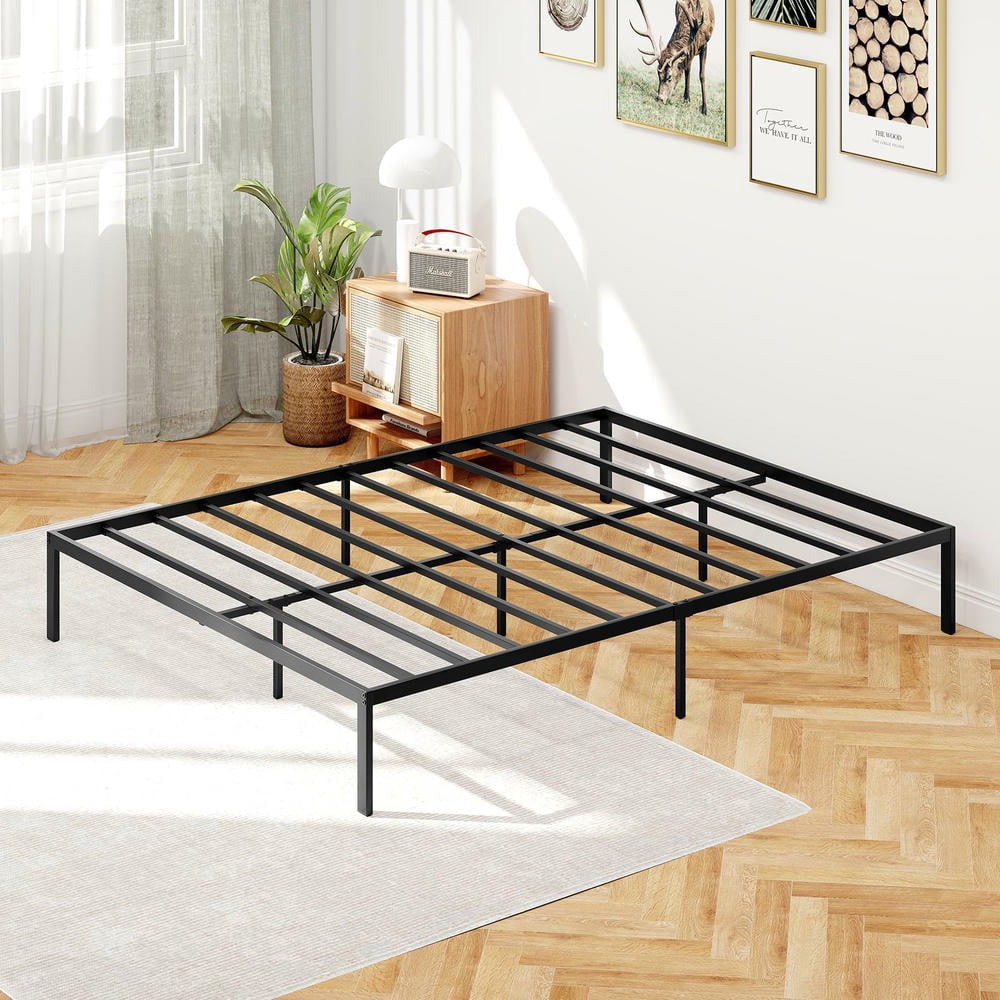 Barara King Queen Size Metal Bed Frame with Heavy Duty Support Slats Mattress Foundation, Bed Frame Mattress Foundation for Apartment, Bedroom, Black