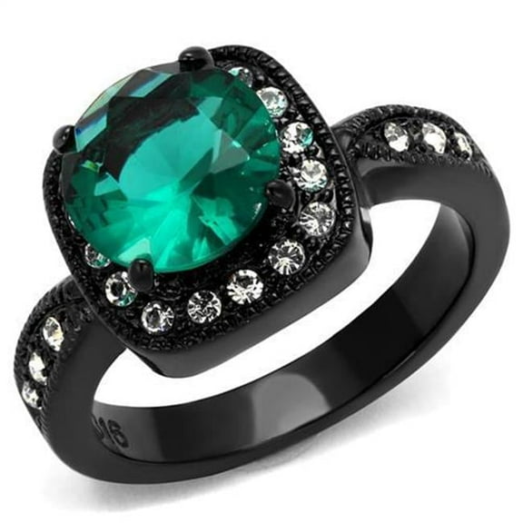 Alamode TK2209-5 Women IP Black Stainless Steel Ring with Synthetic in Blue Zircon - Size 5