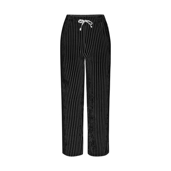 Ayolanni Striped Print Womens Pants Petite Black Wide-Leg Pants Ladies Pants Clearance under 10.00 Free Size