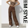 thumbnail image 2 of Puntoco Womens Plus Size Pants Clearance Zipper Fly Full-Length Pocket Cargo Jeans Brown, 2 of 8