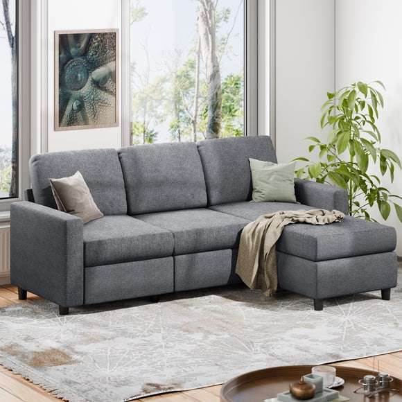 Walsunny Canapé Sectionnel Convertible Réversible de 73,6 Pouces, Canapé-Lit Sectionnel en L 3 Places avec Méridienne Réversible pour Petit Espace, Gris Foncé