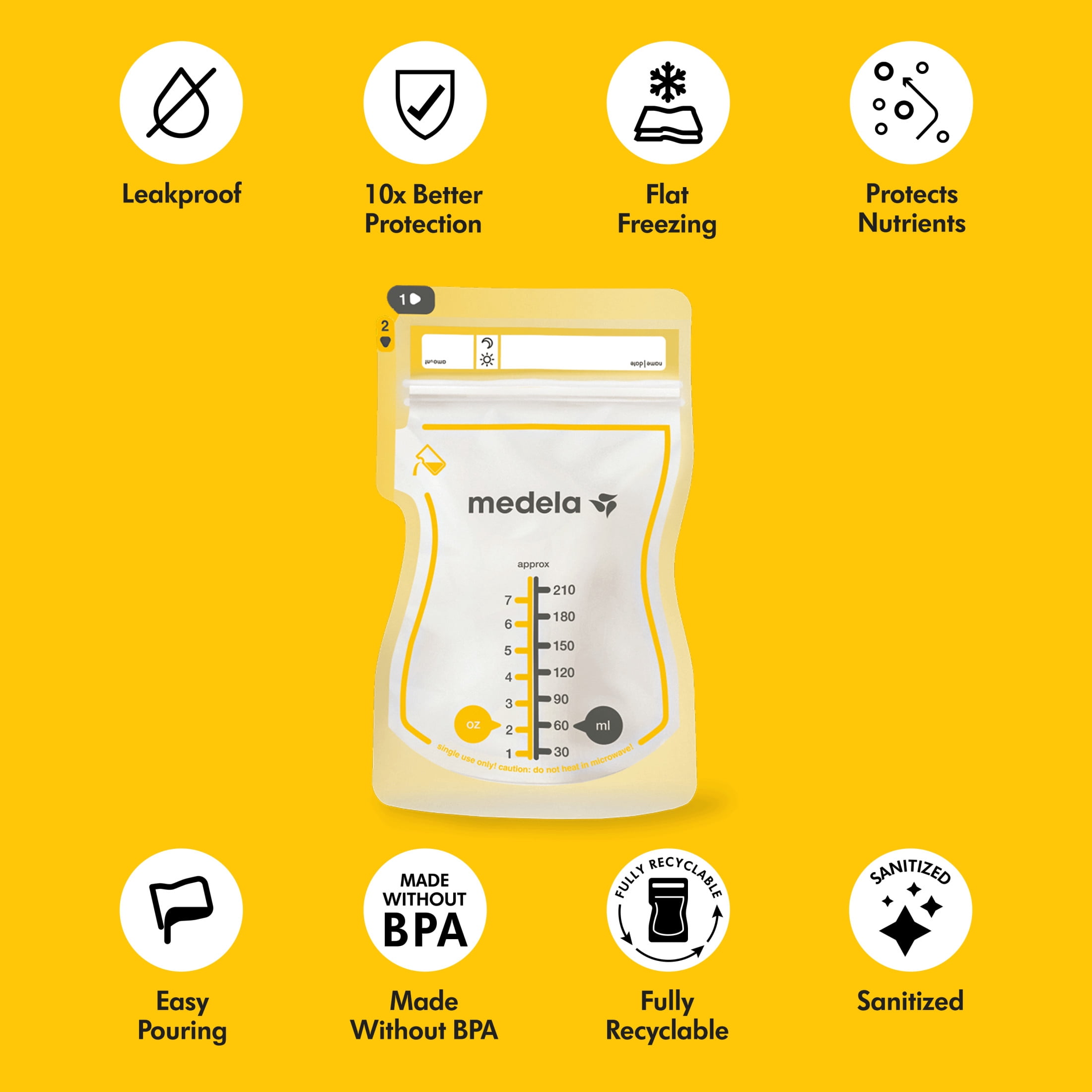 Medela Easy Pour Disposable Breast Milk Storage Bags, 7oz/210ml, 200ct