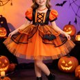 thumbnail image 2 of Auroural Girls Tulle Dresses Girls Halloween Witch Pumpkin Mesh Dress Orange Black Puff Sleeve Princess for Party, 2 of 9