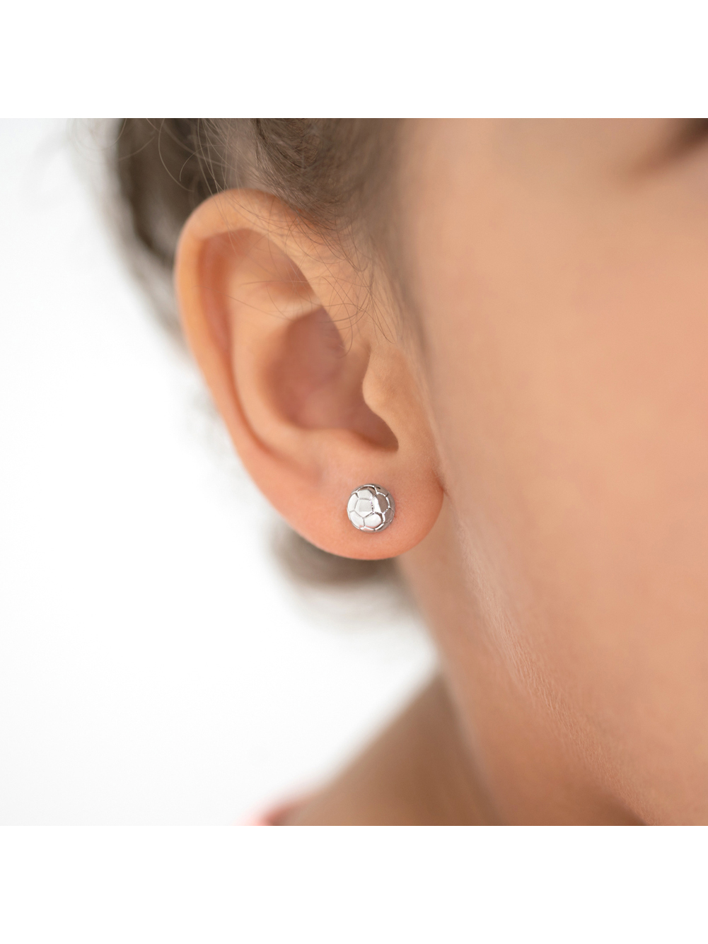 Polished Soccer Ball Kids / Children's Earrings Screw Back - Sterling Silver