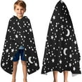 thumbnail image 3 of Black White Star Moon Pattern Hooded Bath Towel，60"x35" for Ages 3 To 12 Kids, Quick Dry Lightweight Soft Microfiber Hood Beach Towel Cover Up for Kids, 3 of 7