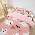 thumbnail image 3 of Homewish Happy Halloween Ghost Duvet Cover Queen,Silhouette Bat Web Print Queen Bedding,Light Pink Black,Pink Reversible,3-Piece,1 Duvet Cover and 2 Pillowcases, 3 of 6